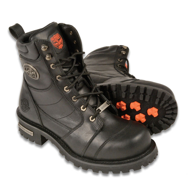 Men's waterproof leather boots by HighwayLeather with 7-inch height and lace-to-toe design, featuring sturdy construction and classic style.