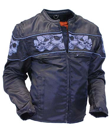 Women's Nylon Motorcycle Jacket with Reflective Skulls and Utility Pockets