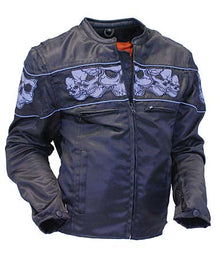 Women Nylon Motorcycle Jacket with Reflector Skulls with Gun Pockets - HighwayLeather