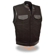 Men's Denim Club Vest w/ Leather Trim & Hidden Zipper - HighwayLeather