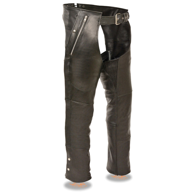 Men's lined four-pocket hip set chaps by HighwayLeather, featuring durable leather construction and functional pockets.