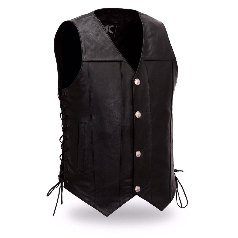 Men's Buffalo Nickel Leather Vest. Concealed Gun Pockets. Adjustable Side Lacing - HighwayLeather