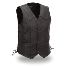 Men's Cabine Side Lace Classic Leather Vest. Fully Lined. - HighwayLeather