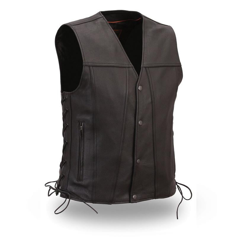 Men's Single Back Panel Gambler Leather Vest - HighwayLeather