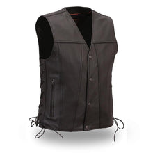Men's Single Back Panel Gambler Leather Vest - HighwayLeather