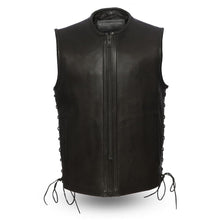 Mens Motorcycle Platinum 1.4MM Leather Seamless Design Leather Side Lace Vest - HighwayLeather