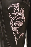 Pink Milwaukee Leather women's hip hugger chaps made of leather with a snug fit, designed for stylish motorcycle riding.