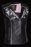 Pink reflective tribal eagle design women's vest by Milwaukee Leather, featuring bold tribal eagle graphics and reflective details.