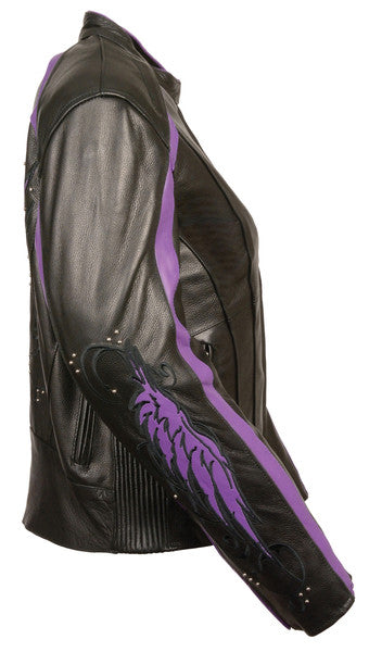 Purple Angel Wings Women Leather Jacket - HighwayLeather
