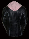 Pink reflective tribal eagle embroidery leather women's jacket by Milwaukee Leather, featuring detailed tribal eagle design and reflective accents.