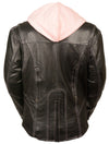 Pink reflective leather jacket by Milwaukee Leather featuring tribal eagle embroidery, designed for women.