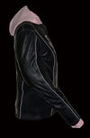 Pink reflective tribal eagle embroidery leather jacket for women by Milwaukee Leather, featuring detailed tribal eagle design and reflective accents.