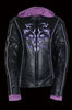 Purple Reflective Tribal Eagle Embroidery leather jacket - Reflective - HighwayLeather