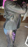 Purple reflective leather jacket for women with tribal eagle embroidery by Milwaukee Leather, showcasing detailed embroidery and reflective material.