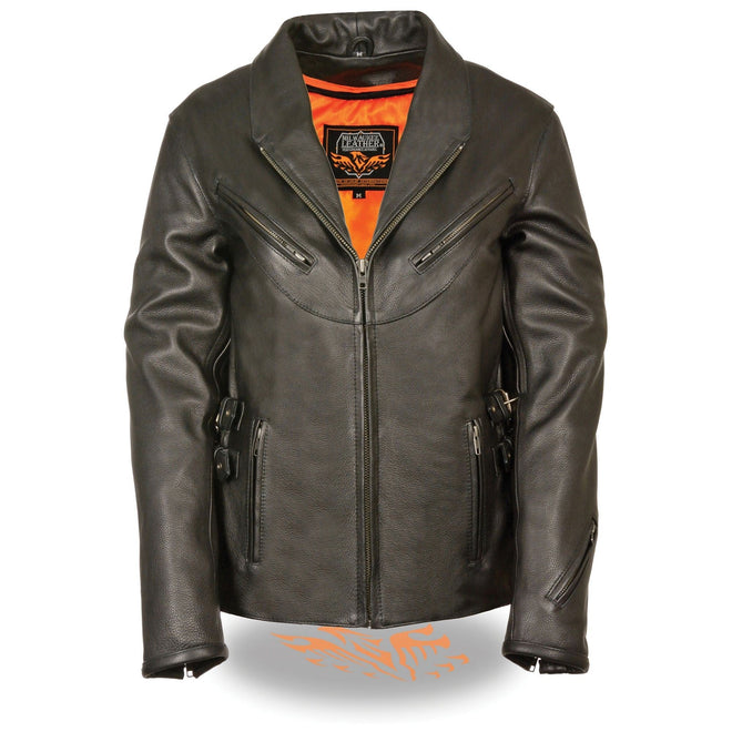 Women's HighwayLeather vented jacket with side buckles, featuring a stylish design and breathable fabric, perfect for outdoor wear.