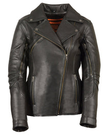 Women's Long Length Beltless Vented Biker Jacket - HighwayLeather