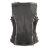 Women's black and silver zipper front vest by HighwayLeather featuring rub-off finish and stylish design.