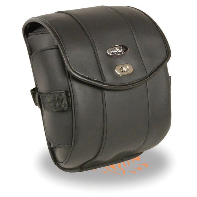 Milwaukee Leather small cruiser style biker bag with turn clasp and zipper, featuring multiple compartments and sturdy design.