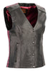 Ladies Snap Front Vest w/ Phoenix Studding and Embroidery Pink - HighwayLeather