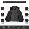 Buffalo Leather Gear HL3540SPT black men's genuine leather motorcycle vest designed for bikers and motorcycle enthusiasts.