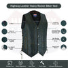 Buffalo Leather Gear men's antique brown leather vest with seven pockets, real cowhide, biker style, and rugged craftsmanship.