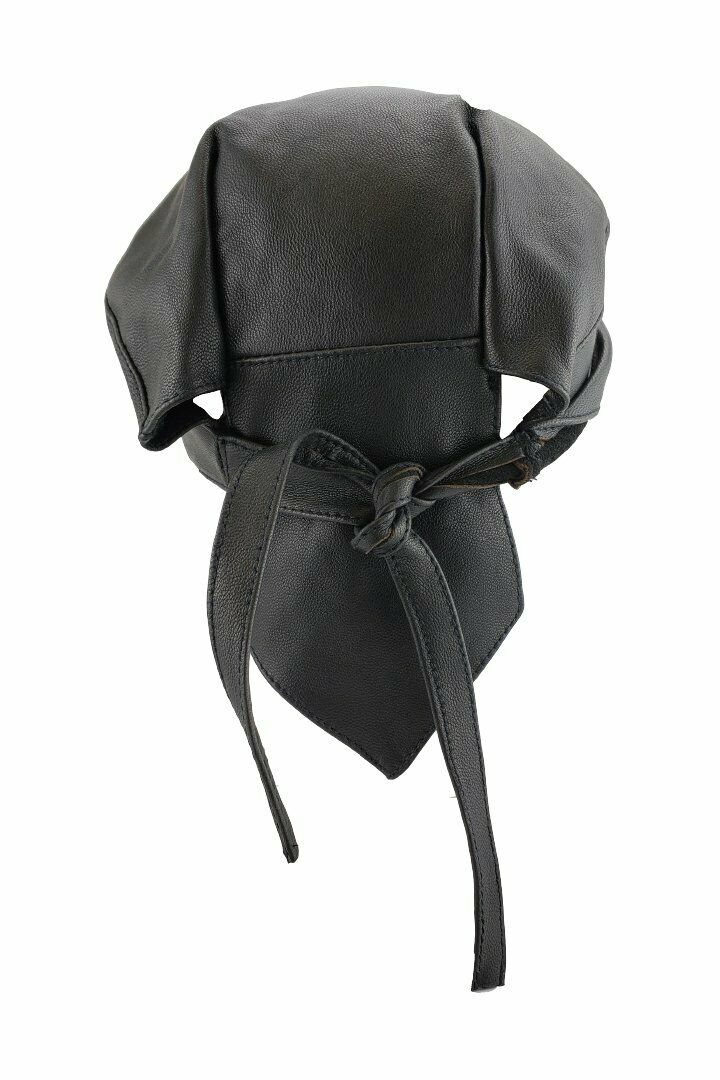 HighwayLeather buffalo leather skull cap and biker cap, natural brown head wrap with stitched detailing, versatile du-rag style.