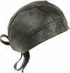 HighwayLeather skull cap made from 100% natural buffalo leather, biker cap style with head wrap design.