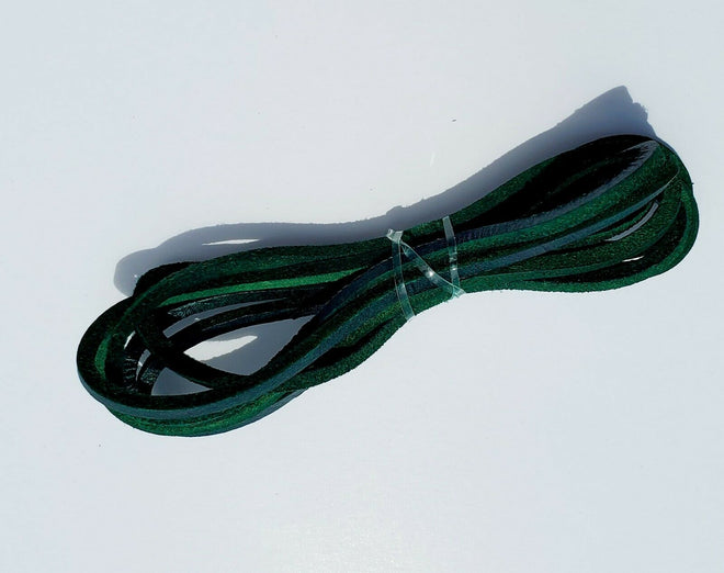 Green genuine leather lace by Buffalo Leather Gear, 64-inch braided leather strip for crafting or lacing projects.