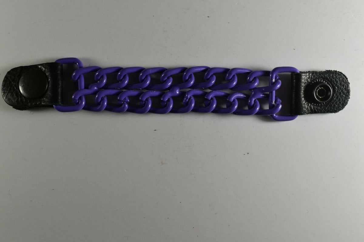 Purple motorcycle leather chain vest extender from Buffalo Leather Gear, snap-on biker vest extension for added length.