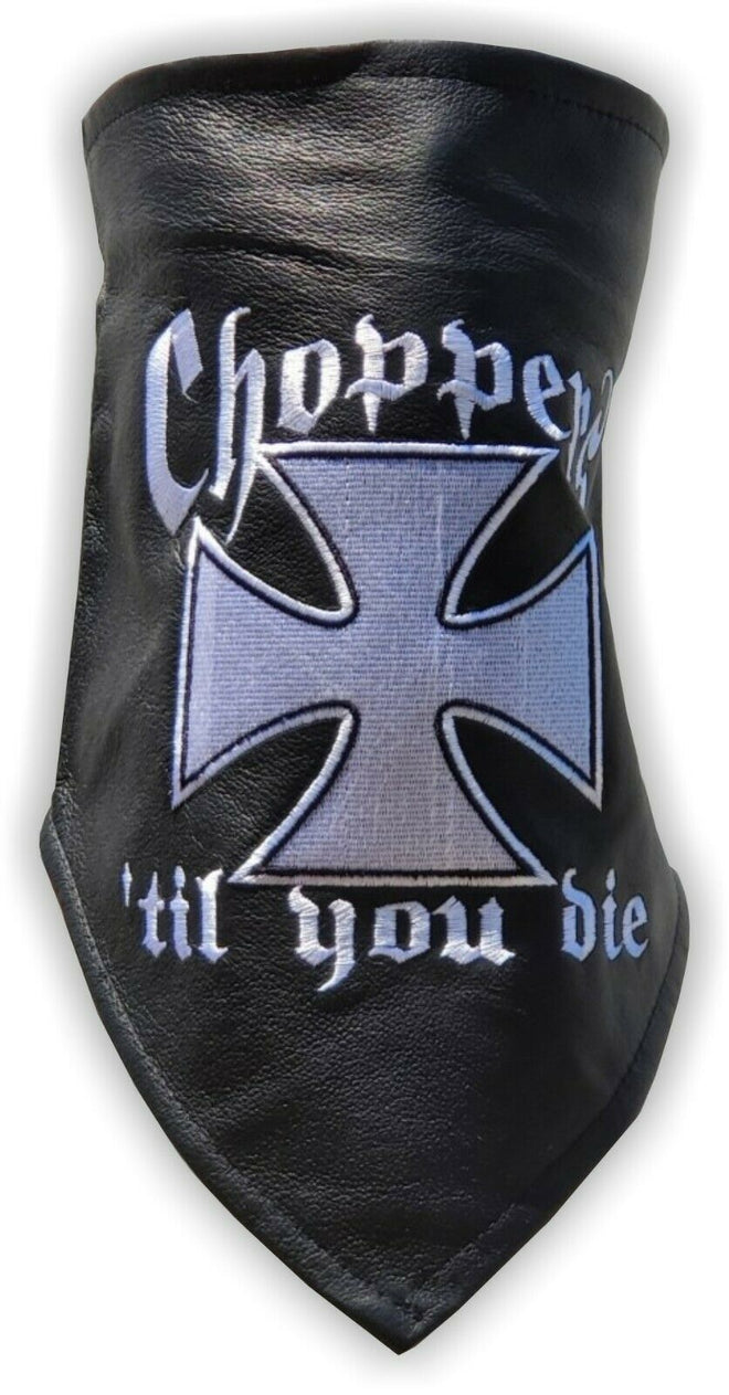 HighwayLeather motorcycle leather half face mask with face, neck, safety coverage, made of 100% leather, designed for choppers.