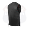 Buffalo Leather Gear men's black genuine leather motorcycle biker vest with ANARCHY black SOA design.