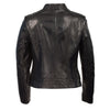 Black woman's zip front scuba jacket with stand-up collar from HighwayLeather, featuring a sleek fitted design.