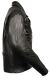 Men's leather denim jacket by HighwayLeather featuring antique brass hardware, vented design, and classic shirt style.