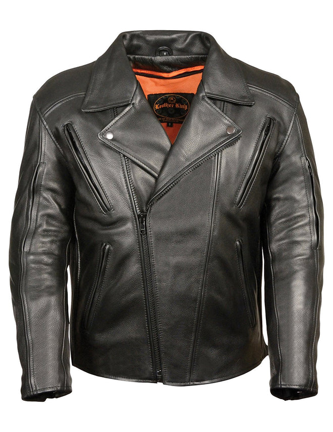 Men's leather shirt by HighwayLeather featuring denim style, vented design, antique brass hardware, and a stylish jacket look.