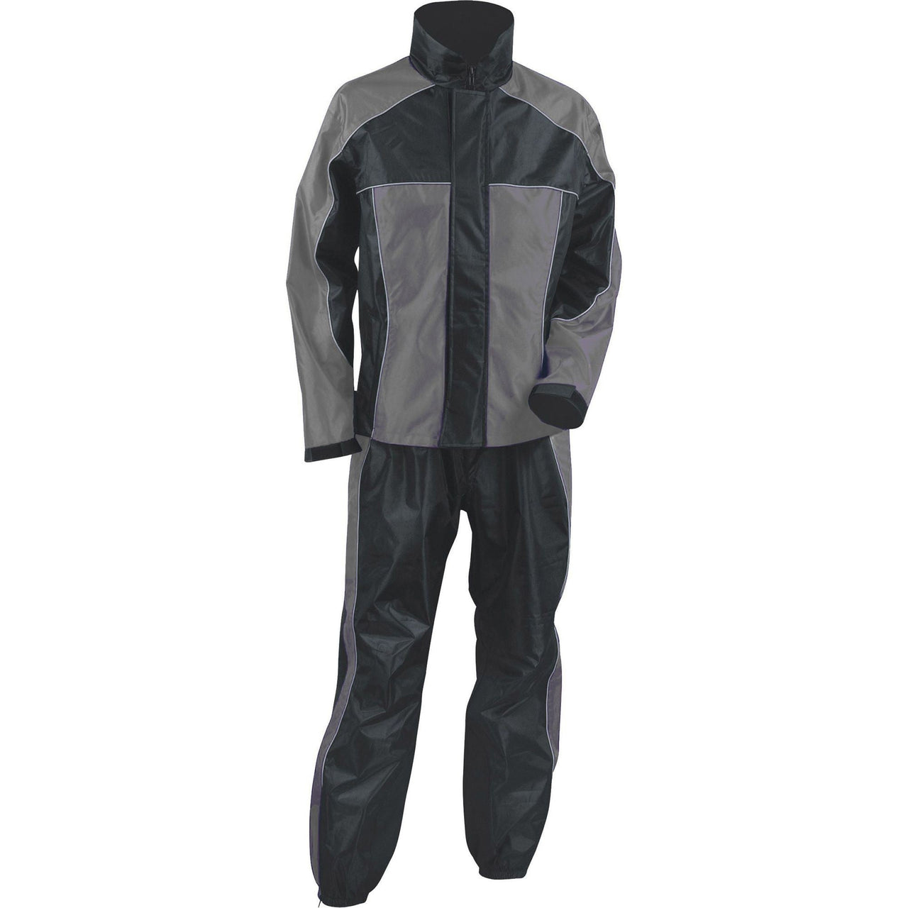 Ladies Black & Gray Rain Suit Water Proof w/ Reflective Piping - HighwayLeather