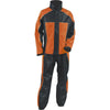 Milwaukee Leather ladies orange and black waterproof rain suit with reflective piping, designed for rain protection and visibility.