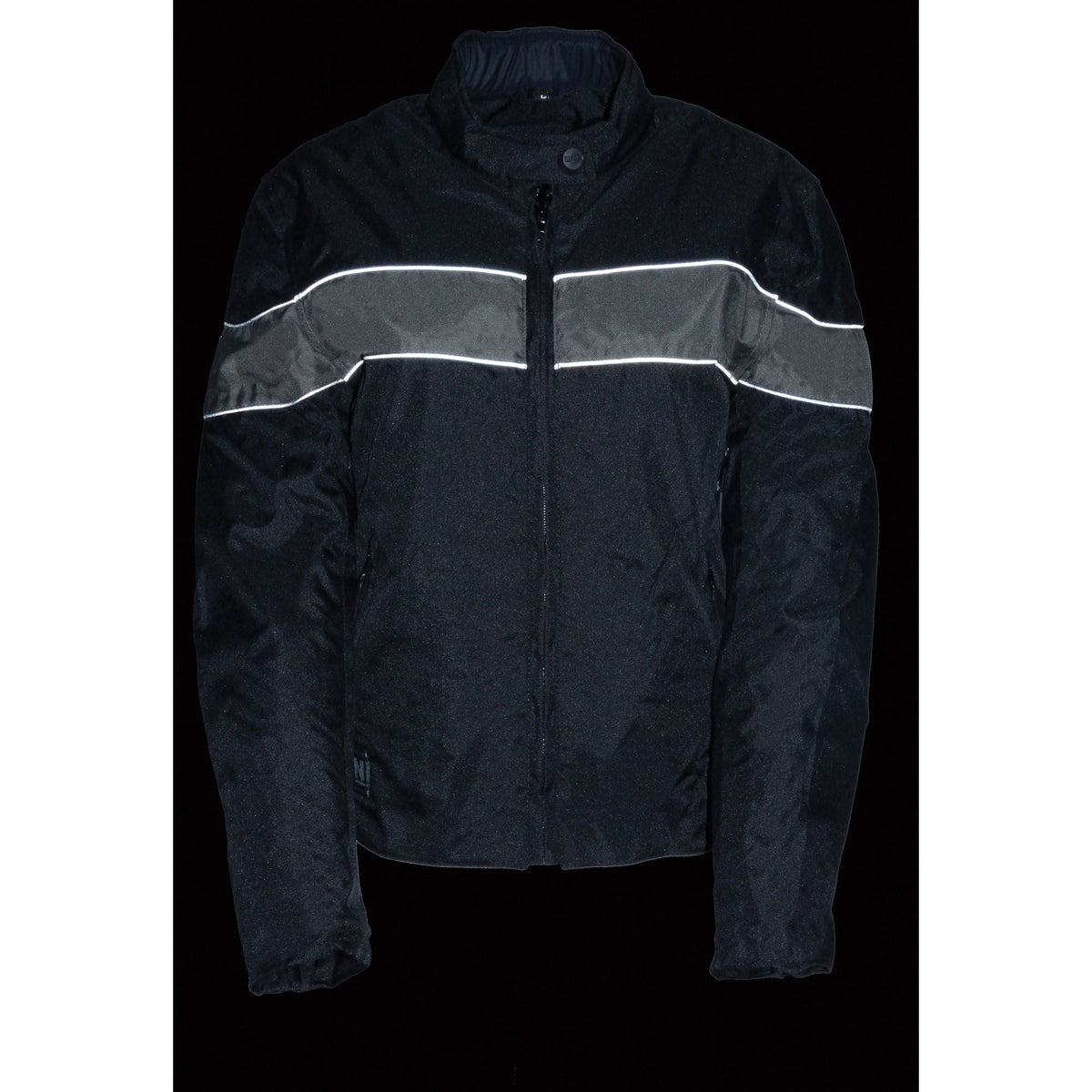 Ladies lightweight black textile jacket by HighwayLeather with stretch fabric and reflective piping, designed for women.