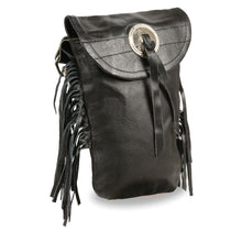 Leather Belt Bag w/ Fringe & Double Clasps (7.5X6) - HighwayLeather