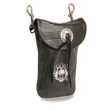 Leather Belt Bag w/ Flaming Skull & Double Clasps (7.5X6) - HighwayLeather