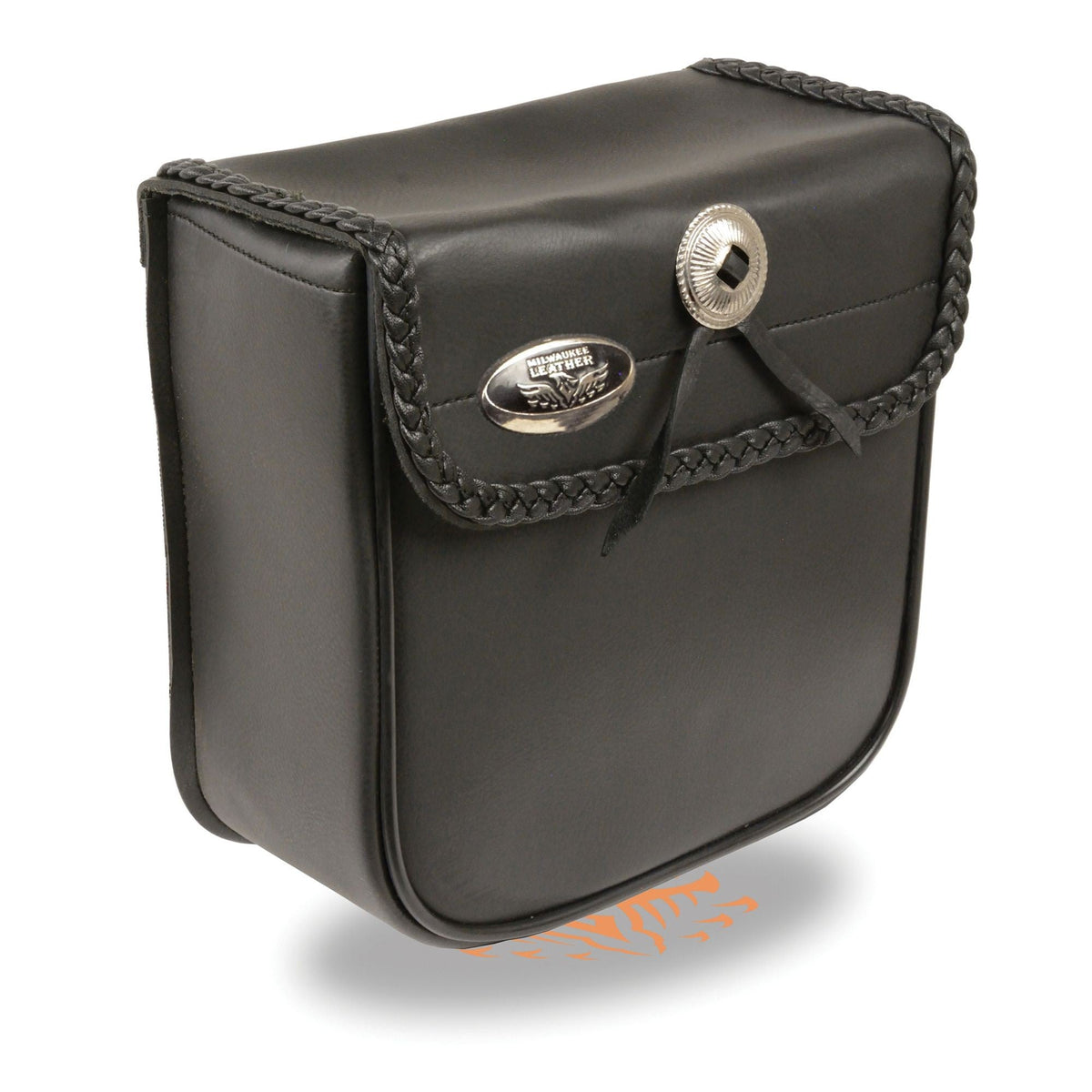 Small PVC braided sissy bar bag for motorcycles by Milwaukee Leather, measuring 9x9x4.5 inches, designed for biker bags.