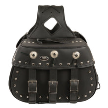 Zip-Off Triple Buckle PVC Throw Over Saddle Bag w/ Studs & Conchos (18X11X7X19) - HighwayLeather