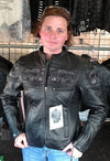 Women's sporty scooter jacket by HighwayLeather featuring reflective skull designs, perfect for active and stylish riding.