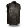 SOA Men's Basic Leather Motorcycle Vest Zipper & Snap Closure w/ 2 Inside Gun Pockets - HighwayLeather