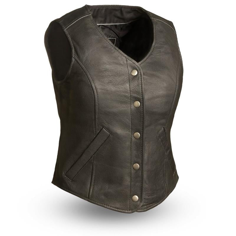 The Derringer Ladies Classic Five Snap Fitted Vest - HighwayLeather
