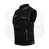 Black women's denim motorcycle club vest by Buffalo Leather Gear, featuring classic styling and silver hardware details.
