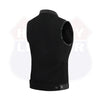 Buffalo Leather Gear women's black denim motorcycle club vest with silver hardware and classic biker style.
