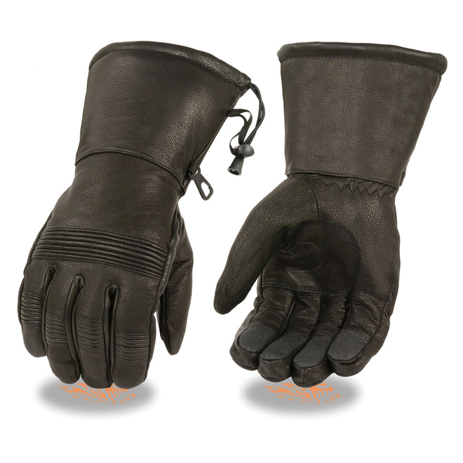 Men's waterproof gauntlet gloves with stretch knuckles from Dynamicleather, designed for durability and protection in wet conditions.