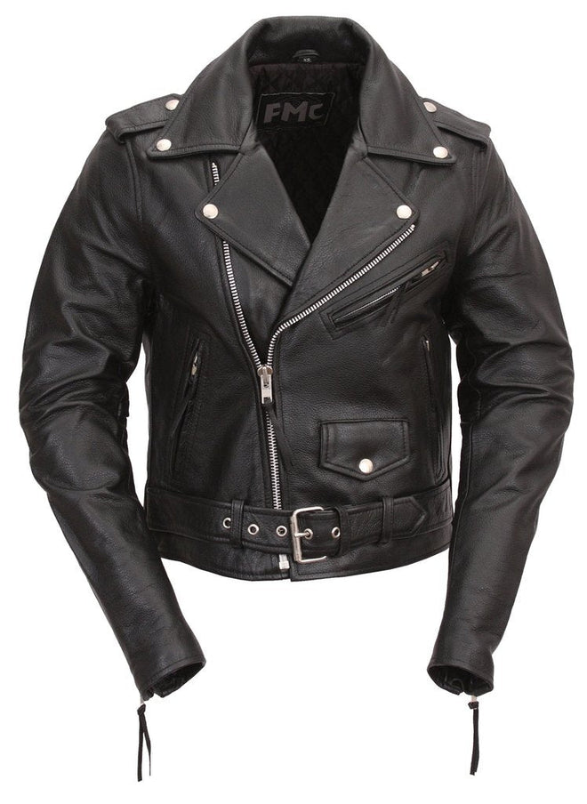 Women’s classic motorcycle leather jacket with quilted liner, stylish and durable women’s leather motorcycle jacket by HighwayLeather.