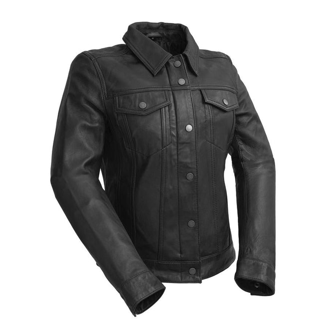 HighwayLeather Madison women's leather jacket featuring a stylish black design with a classic collar and zip-up front.