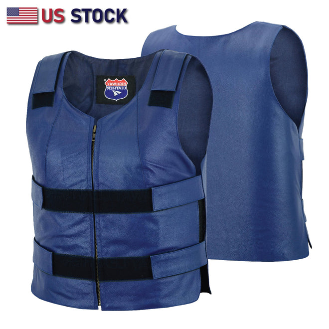 Women’s Navy Blue Tactical Style Leather Motorcycle Club Vest – Shade 48 | HL14945NV-BLU48